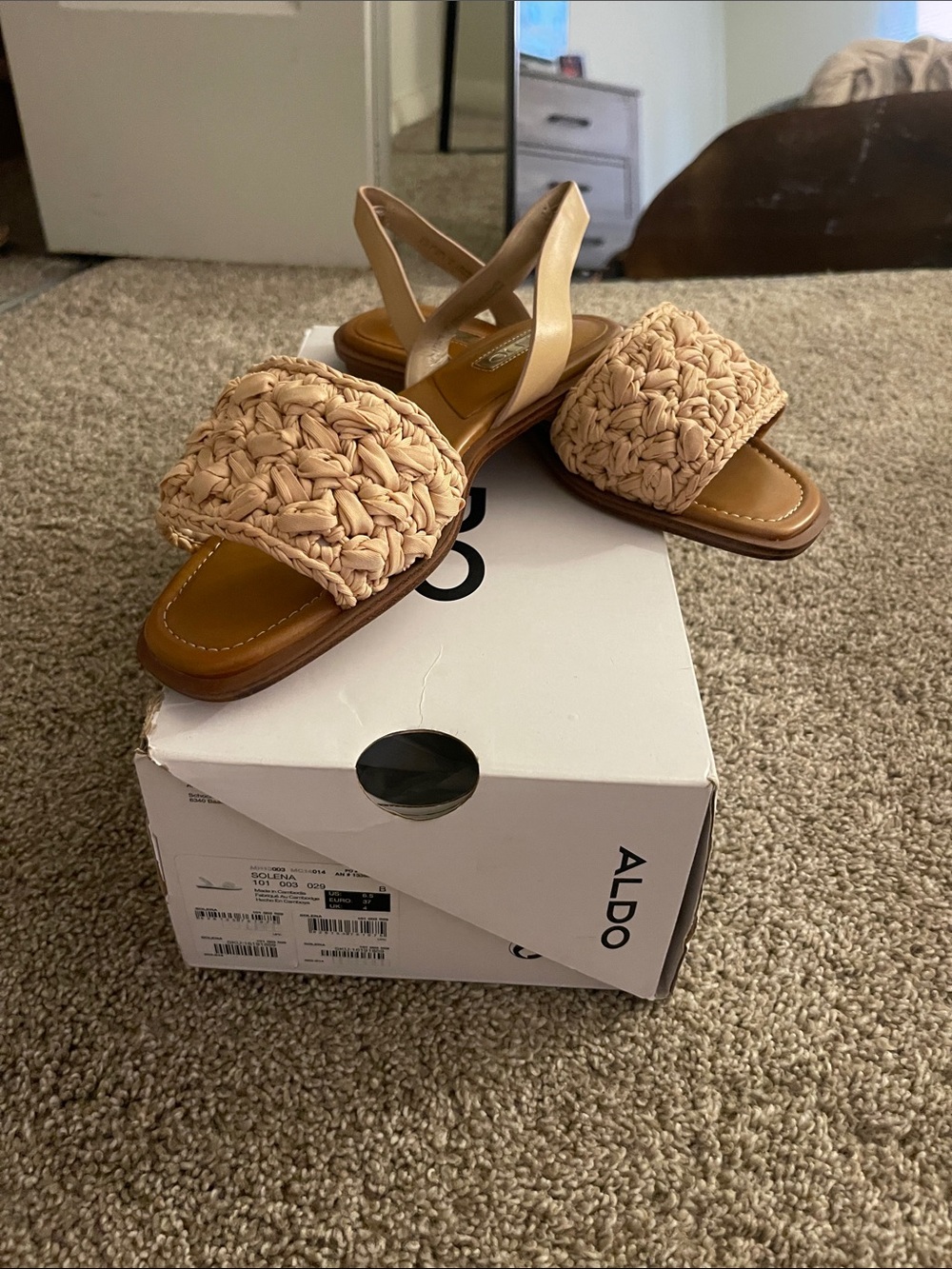 ALDO Beige Woven Slingback Slide Sandals